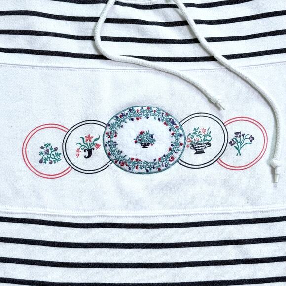 Vintage 90's Floral Embroidered Striped Sweatshirt - M - Picture 2 of 4